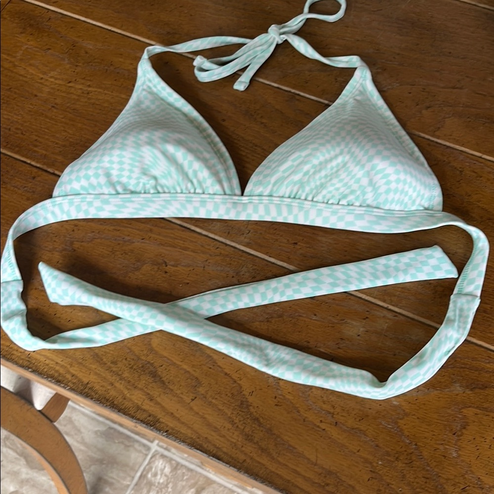 Mint Checkered Bikini Top
